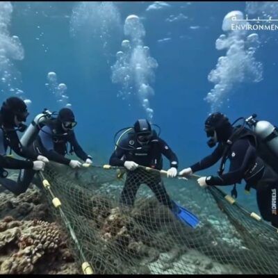 Divers clean coral reefs